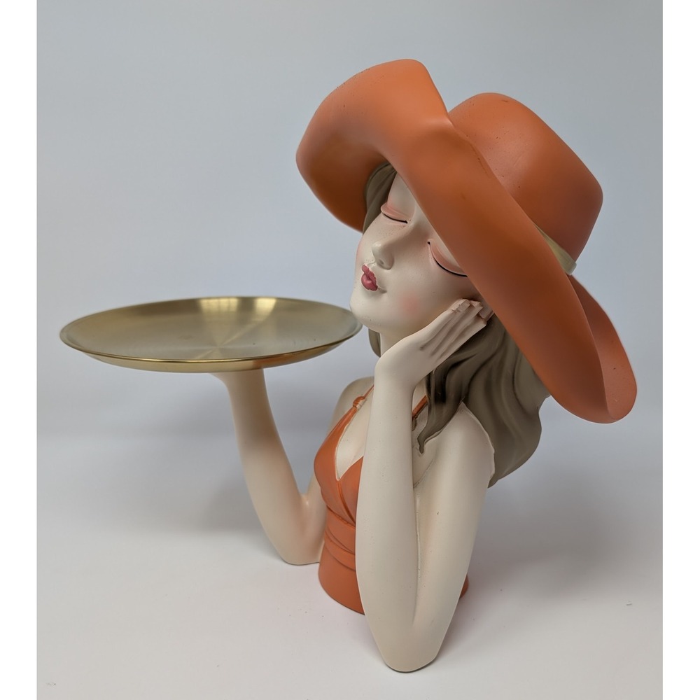 Modern Woman Bust Figurine with Gold Tray Hat Jewelry Organizer Decor BEAUTIFUL